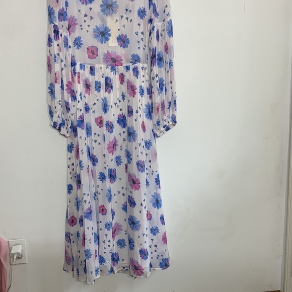 LOVESHACKFANCY Bevelyn Blouson-Sleeve Floral Pink Blue Surplice maxi Dress 8 new - Picture 7 of 10